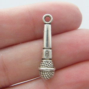 8 Microphone charms antique silver tone MN36 image 2