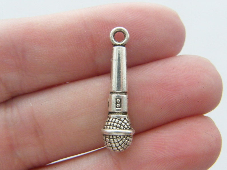 8 Microphone charms antique silver tone MN36 image 2