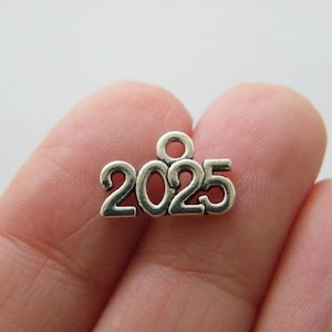 10 2025 year charms antique silver tone P388