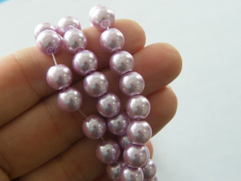 100 Lilac purple imitation pearl glass beads B206
