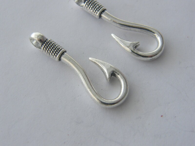 4 Fishing Hook Pendants Antique Silver Tone FF652 Etsy