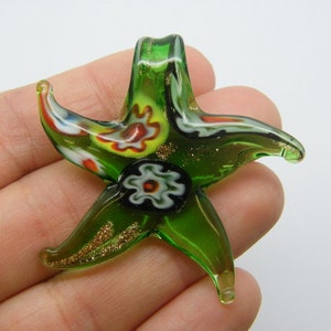 1  Starfish pendant green lamp work glass FF