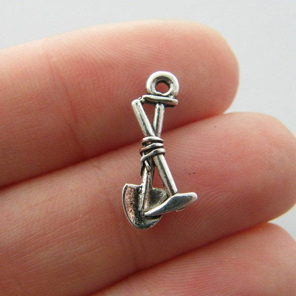 12 Spade and pick charms antique silver tone P451