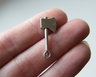 10 Axe tool charms antique silver tone P597