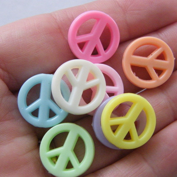 50 Peace sign beads random mixed 17mm acrylic BB482