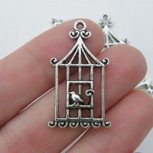 8 Bird cage pendants antique silver tone B30