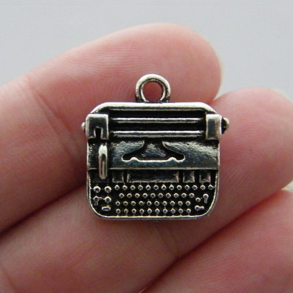 4 Typewriter charms antique silver tone P452