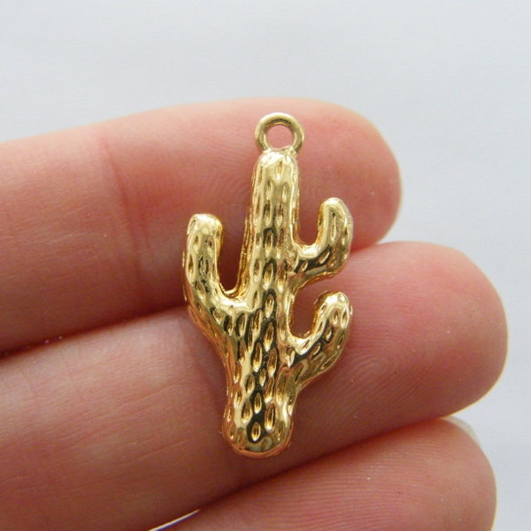 4 Cactus charms gold plated L24