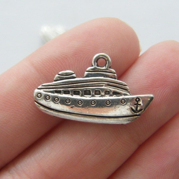 BULK 20 Boat cruise ship charms antique silver tone TT49