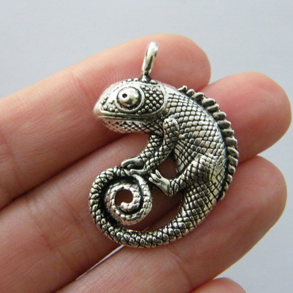 2 Chameleon pendants antique silver tone A668