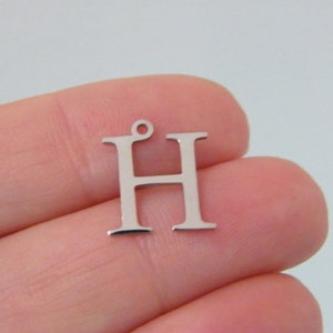 4 H Greek alphabet letter charms  silver stainless steel M289