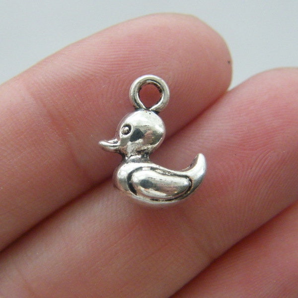 8 colgantes de pato en tono plata antigua B85
