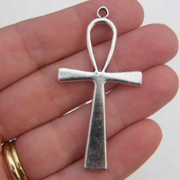 BULK 20 Cross Ankh pendants antique silver tone C21