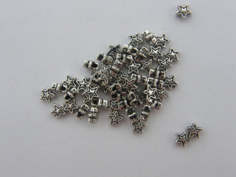 BULK 400 Star spacer beads 4mm antique silver tone S22 image 2