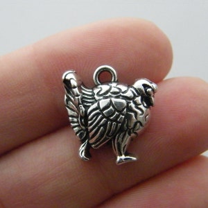 4 Turkey charms antique silver tone B153