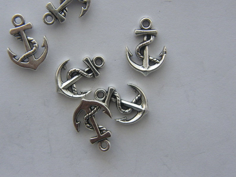 10 Anchor charms antique silver tone FF659 image 3