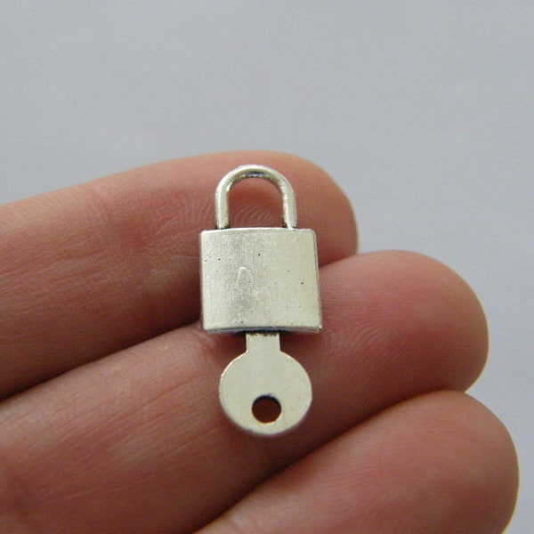 BULK 50 Lock and key charms antique silver tone K6