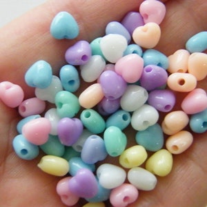 120 Acrylic  heart 7mm RANDOM pastel beads AB24  - SALE 50% OFF