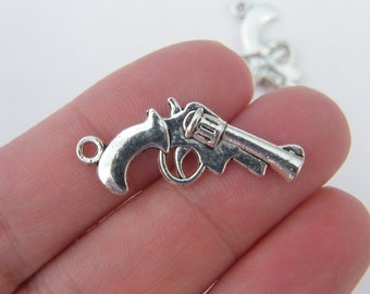 8 Gun charms antique silver tone G2