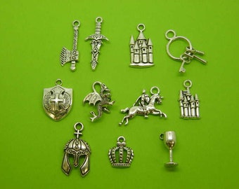 Medieval Collection - 11 different antique silver tone charms