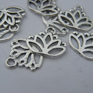 10 Lotus flower charms antique silver tone F12 image 3