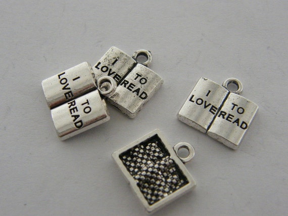 4 I love to read book charms antique silver tone PT81