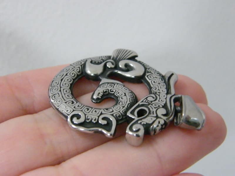 BULK 50 Dragon charms antique silver tone A80