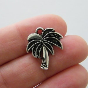 20 Palm tree charms antique silver tone T71