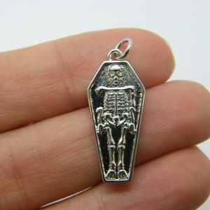 1 Coffin skeleton charm silver tone HC220