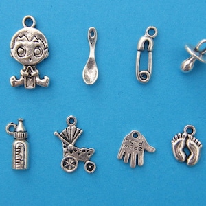 The Baby Boy  Collection - 8 different antique silver tone charms