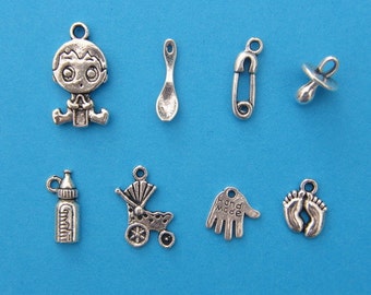 The Baby Boy  Collection - 8 different antique silver tone charms
