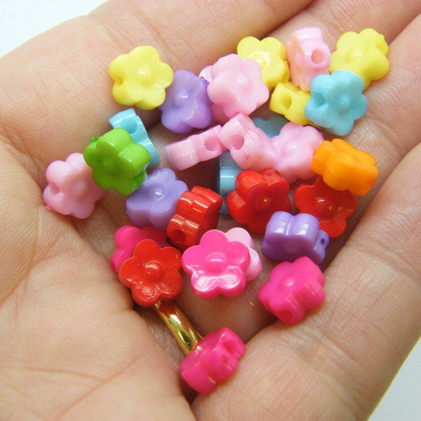 100 Flower beads random mixed acrylic AB178