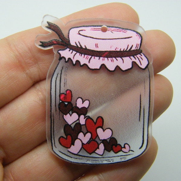 4 Jar of hearts pendants clear shades of pink acrylic H250