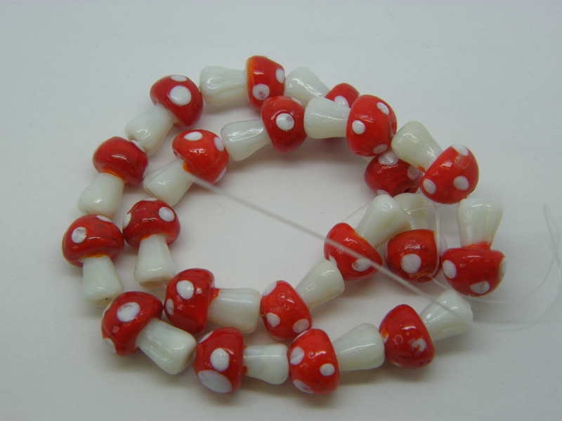10pcs Red Mushroom Lampwork Glass Loose Beads For DIY Crafts Jewelry Making  Findings Accessories Earring 10x13mm 12x16mm