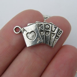 8 breloques cartes à jouer poker argent vieilli P280