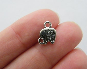 10 Elephant charms antique silver tone A115