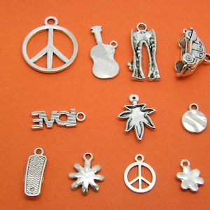 The Hippie Peace Charm Collection 11 different antique silver tone charms image 4