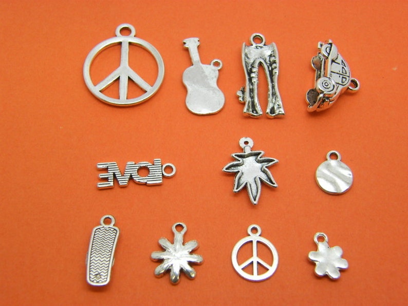 The Hippie Peace Charm Collection 11 different antique silver tone charms image 4