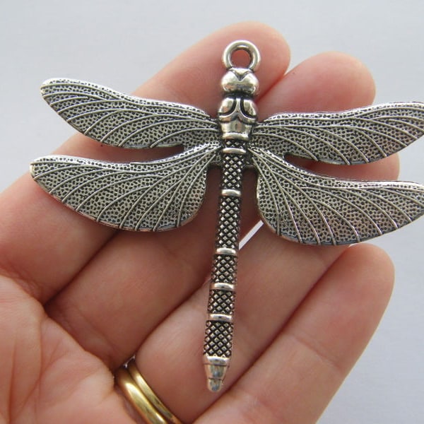 1 Dragonfly pendant antique silver tone A215