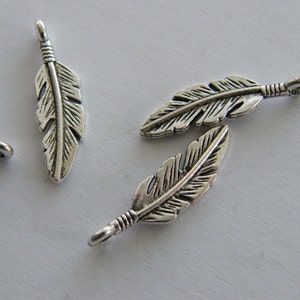 10 Feather charms antique silver tone B213 image 5