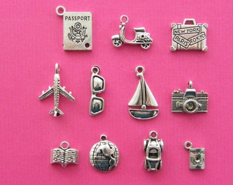 Have Suitcase Will Travel Collection - 11 different antique silver tone charms