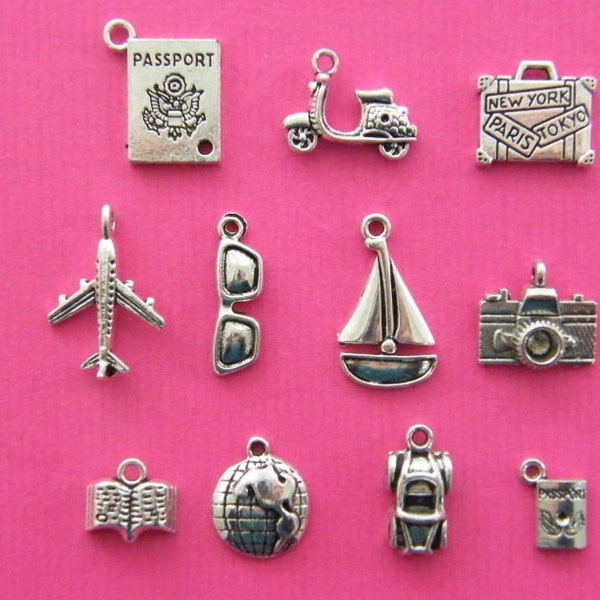 Have Suitcase Will Travel Collection - 11 different antique silver tone charms