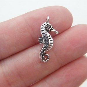 10 Seahorse charms antique silver tone FF179