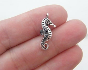 10 Seahorse charms antique silver tone FF179