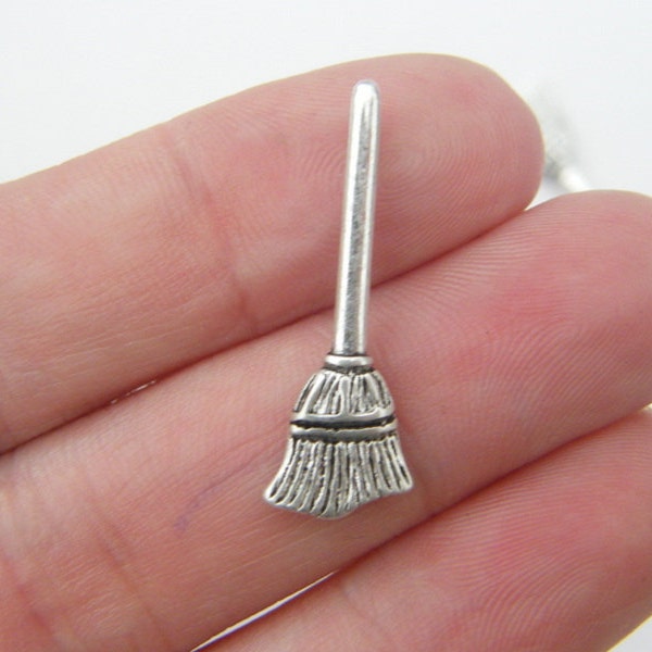 BULK 50 Broom broomstick charms antique silver tone HC103