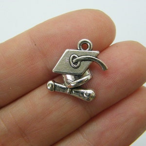20 Graduation cap charms antique silver tone P94