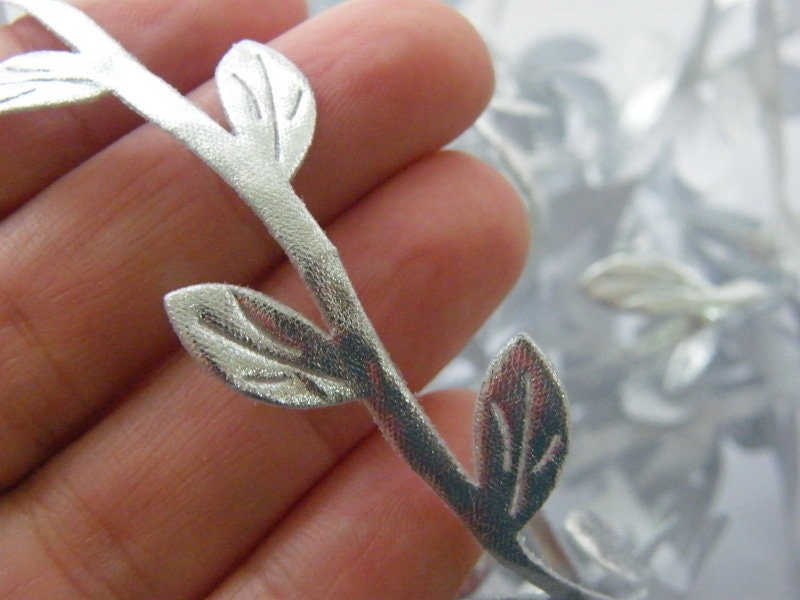 1 Metre 25mm Silver and Diamante Leaf Vine Metallic Trim Craft Ribbon 