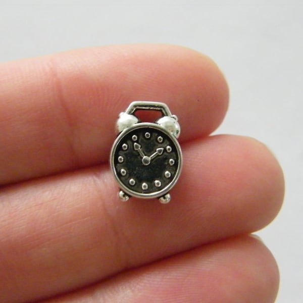 10 Alarm clock charms antique silver tone P369