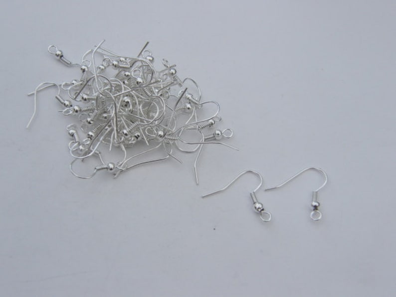 BULK 200 Earring hooks 18mm with ball and wire silver plated tone image 3
