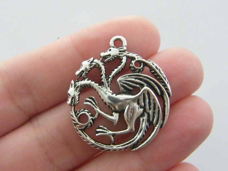 Three Headed Dragon Charms Large Dragon Charms Well Crafted Fantasy Charms Viking Charms Jewelry Supplies 28x31mm